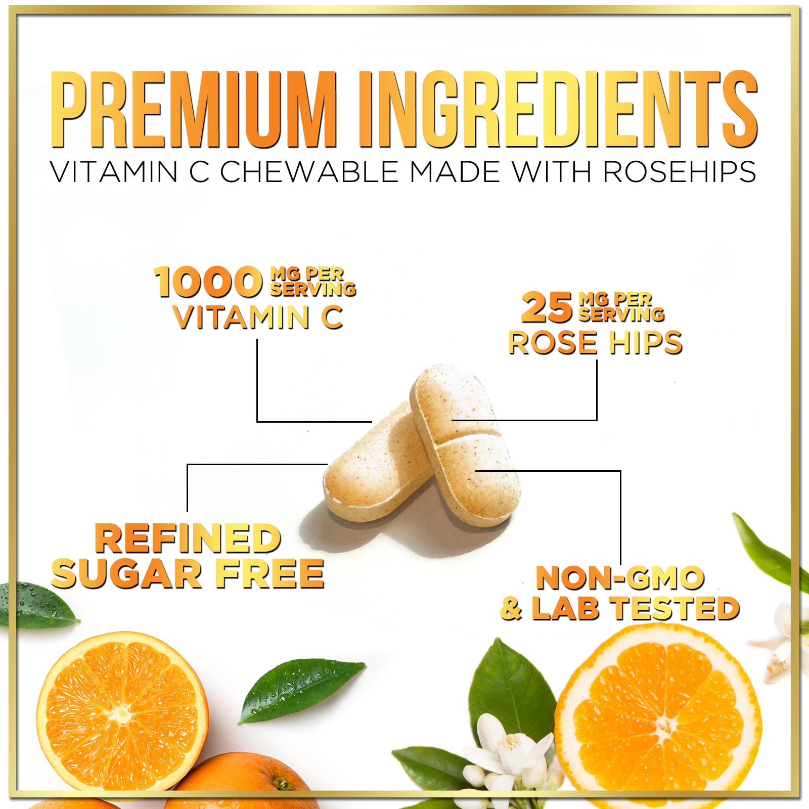 Vitamin C 1000mg Per Serving - Extra Strength with Rose Hips Bioflavonoids - Sugar Free Vitamin C Chewable Pills, Vit C Supplement for Immune Support & Antioxidant, USA Bottled - 60 Chewable Tablets — Amazon image 3