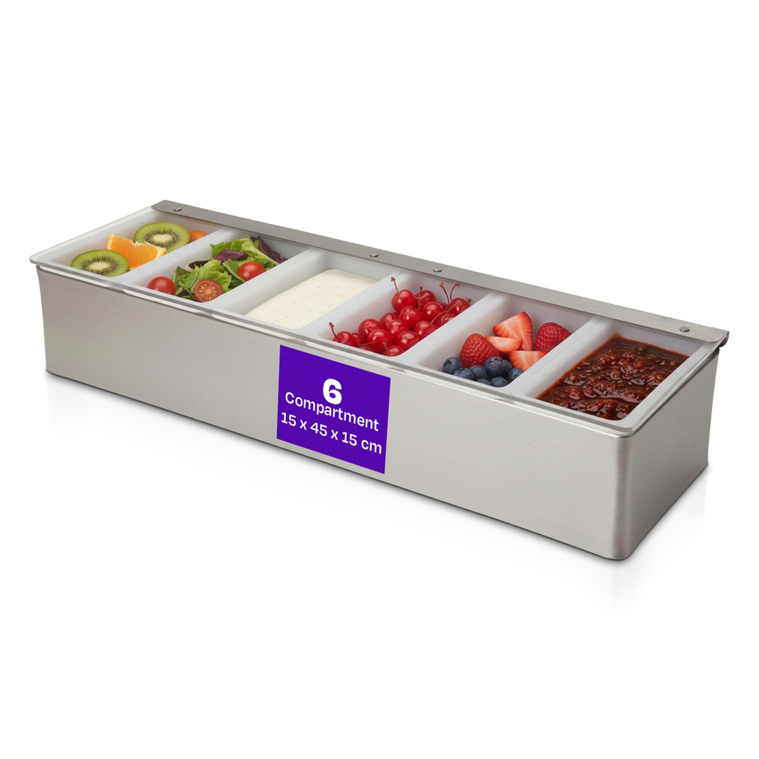 We Can Source It Ltd - Condiment Holder Storage Unit Dispenser Bar Tray Stainless Steel 6 Compartment – Organise Sauces, Spices, and Toppings – Ideal for Bars, Restaurants, Kitchens, and Home Use