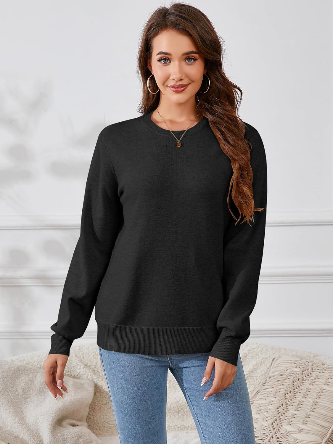 Women's Long Sleeve Sweater Classic 2024 Fall Soft Basic Crewneck Business Casual Pullover Tops Trendy Outfits - Image 2