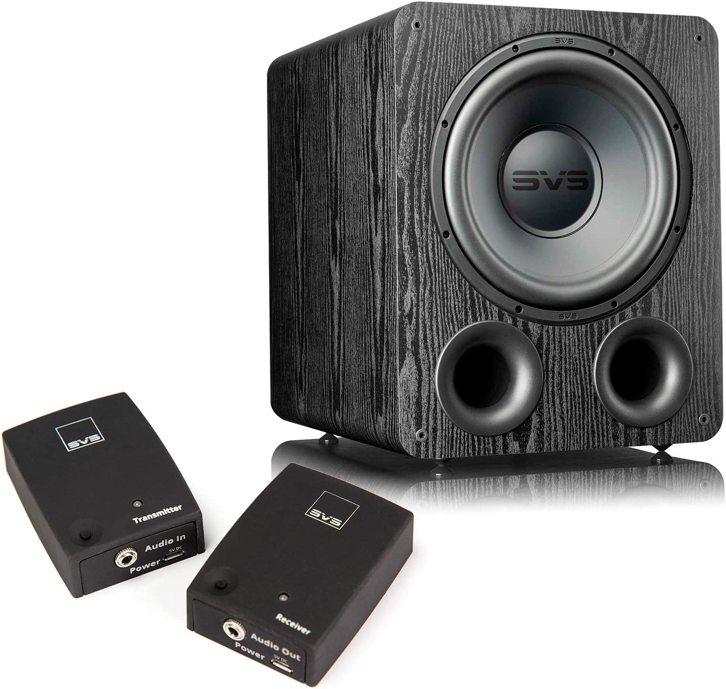 PB-1000 Pro Ported 12-Inch Subwoofer Bundle Soundpath Wireless Audio Adapter Full-Range Transmitter/Receiver - Black Ash