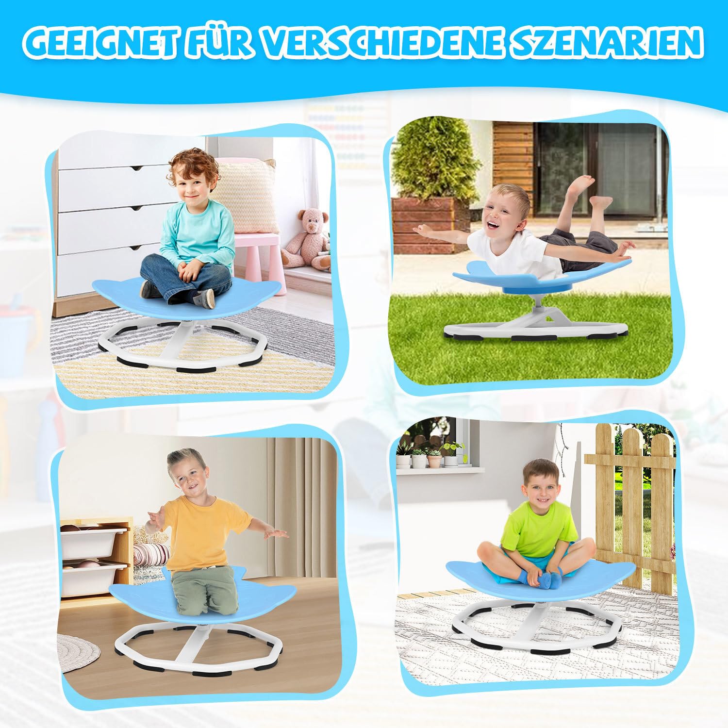 Sensoryczne krzesło obrotowe dla dzieci z autyzmem/ADHD, krzesło karuzela 360°, zabawka treningowa, koordynacja i równowaga, sensoryczne krzesło dla chłopców i dziewczynek, niebieskie dysk