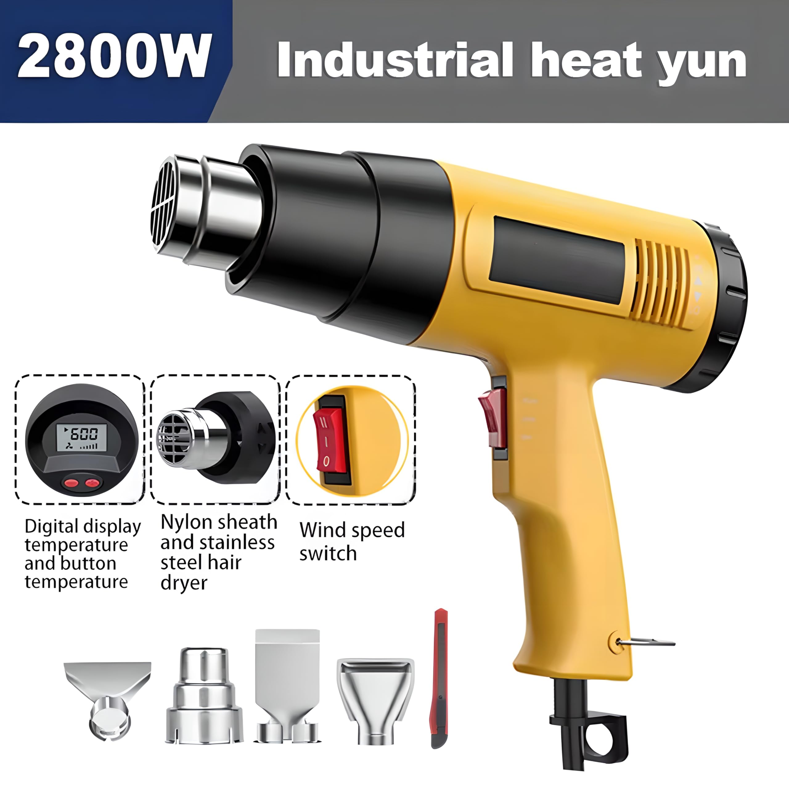 Kit de Pistola de Calor para decapado de Pintura de 140 °F a 1112 °F, con Pistola de Aire Caliente con protección para Manos Anti-escaldaduras, Pantalla LCD, protección contra sobrecarga
