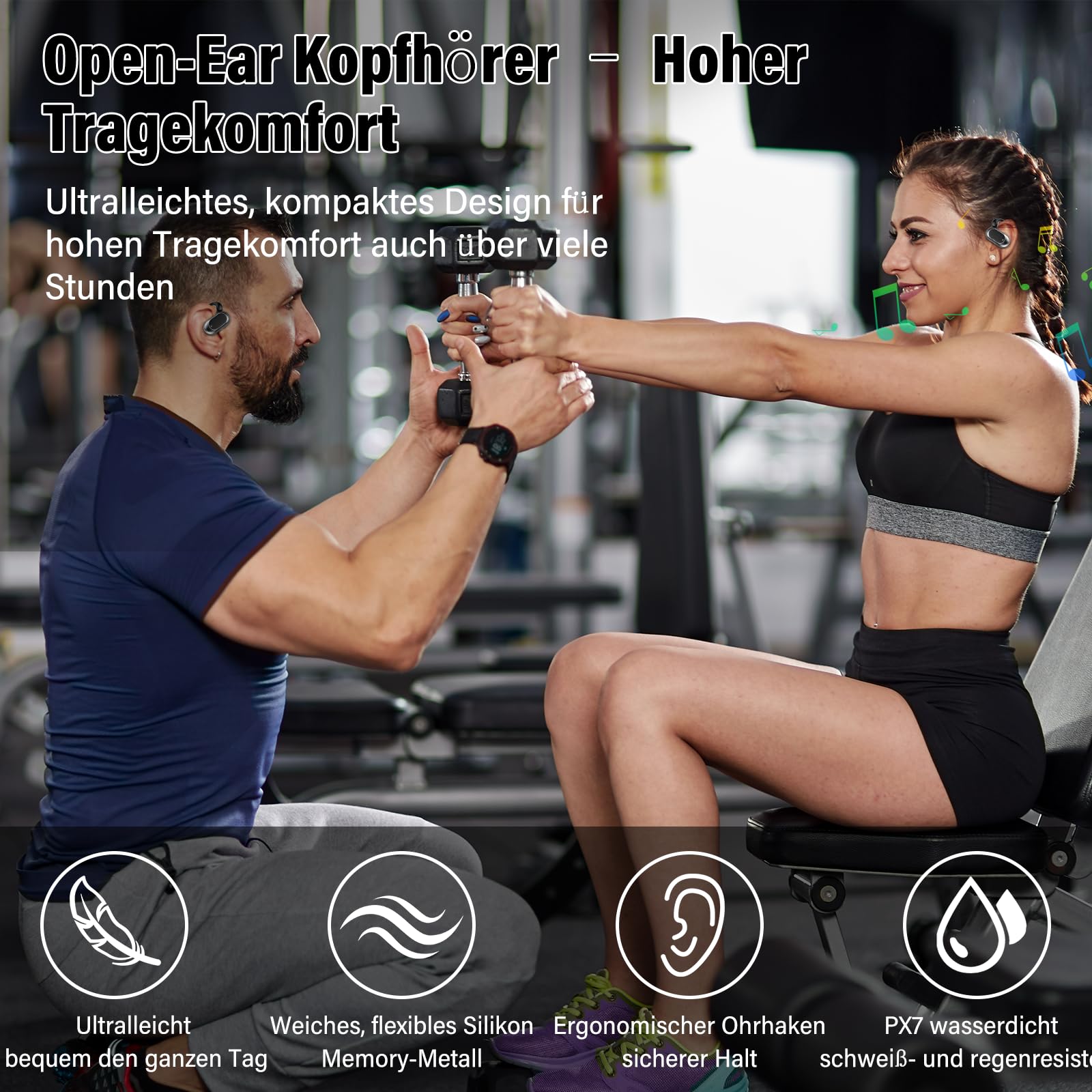 Open Ear Kopfhörer Bluetooth 5.4, 2026 Bluetooth Kopfhörer mit 14,2 mm Treiber, 36Std Ohrhörer Tiefem Bass mit 4 ENC Mic, IPX7 Wasserdicht Over-Ear Sportkopfhörer mit Ohrhaken für Laufen/Reiten/Büro