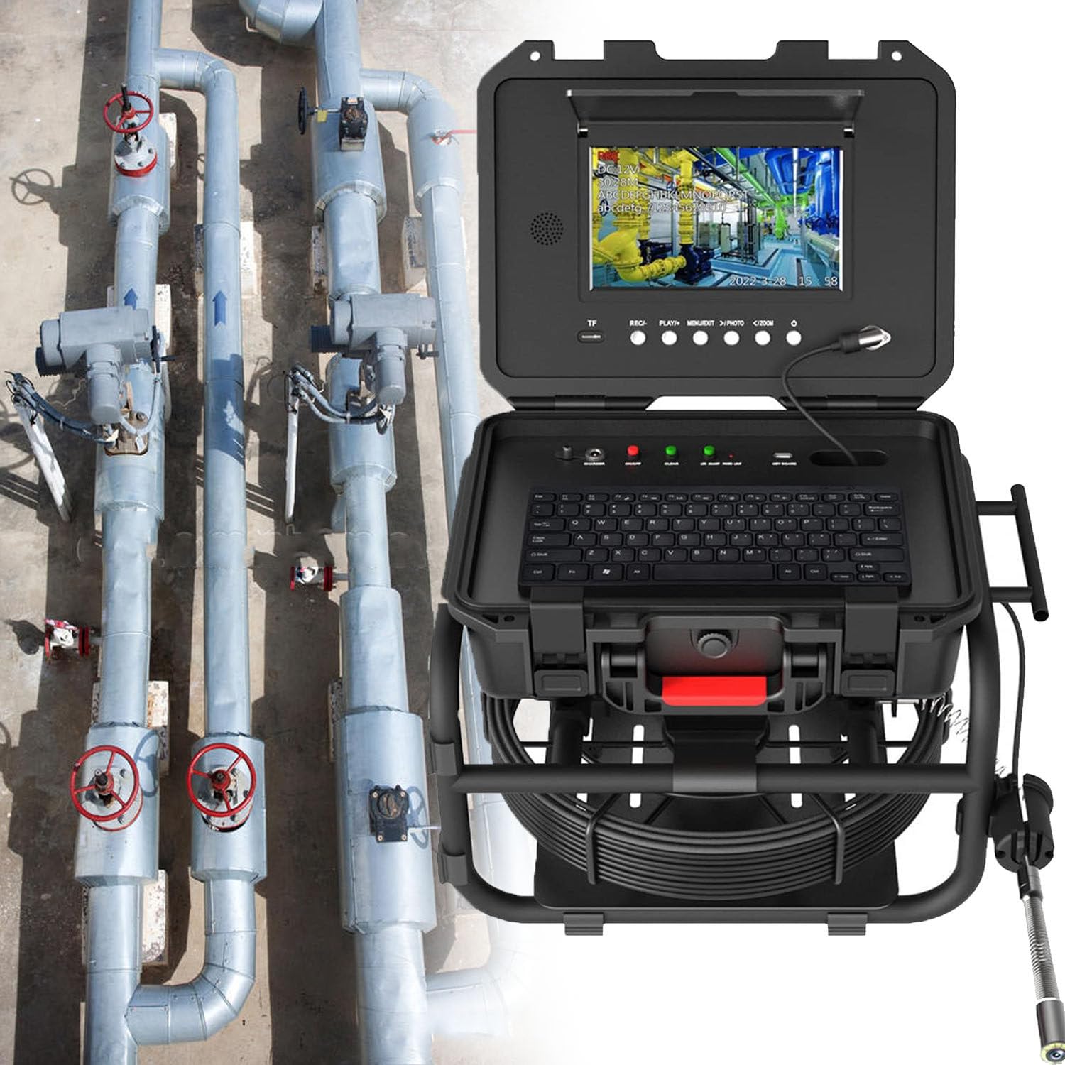 Rohrkamera, 9 Zoll Bildschirmablauf Inspektionskamera, 1080P HD Industrie Endoskop mit 512Hz Locator
