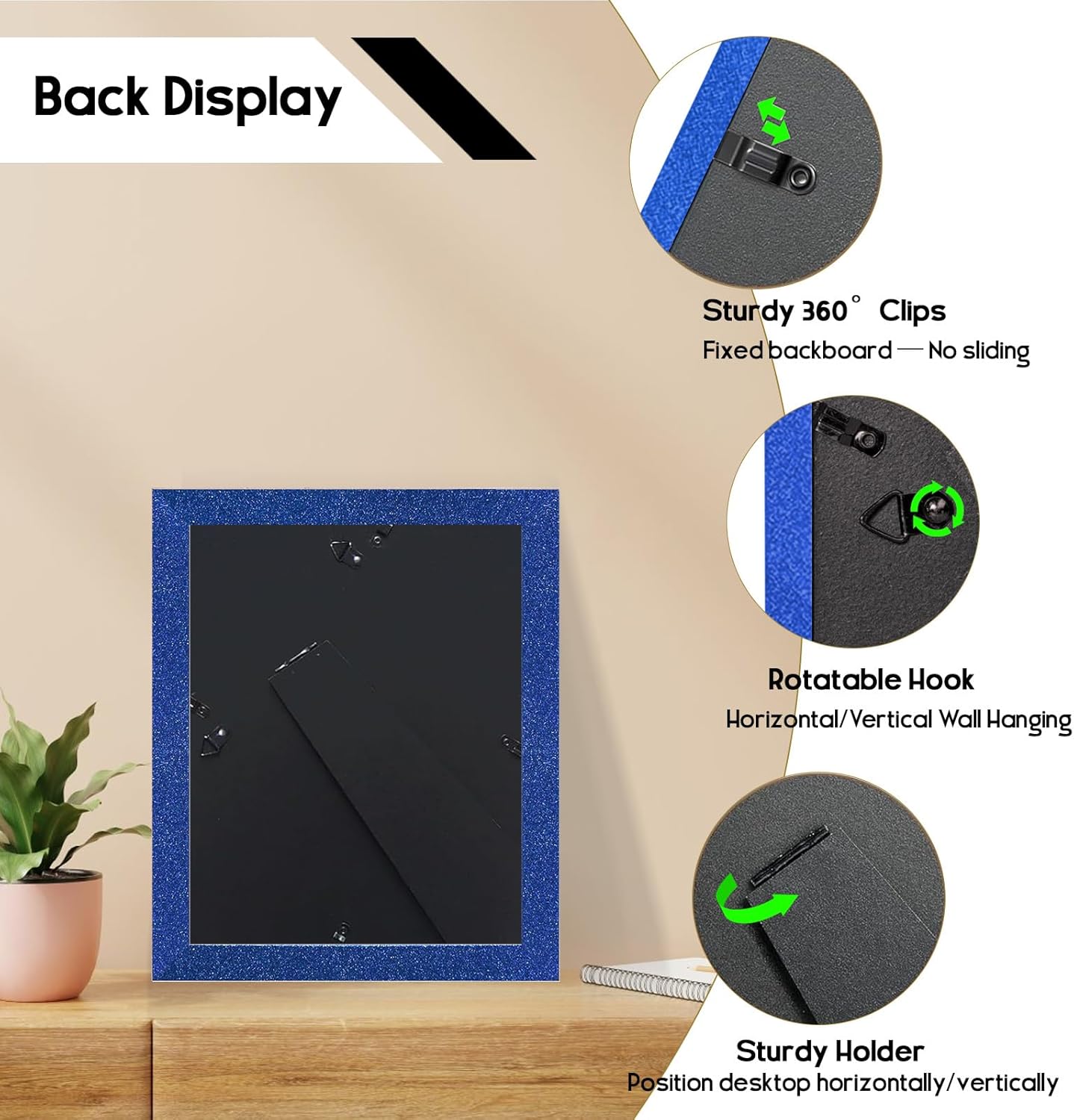 8x10 Picture Frame with 5x7 ＆ 4x6 Mat, Glitter Frame with Real Glass and Solid Wood, Sparkle Photo Frame for Tabletop or Wall Mount, Horizontal or Vertical Display(Royal Blue)