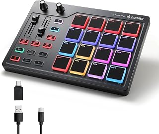 Donner STARRYPAD MIDI Pad Beat Maker: 16 RGB Pads, 48 Assignable, 2 Faders/Knobs, USB Drum Controller with Courses & DAW Software