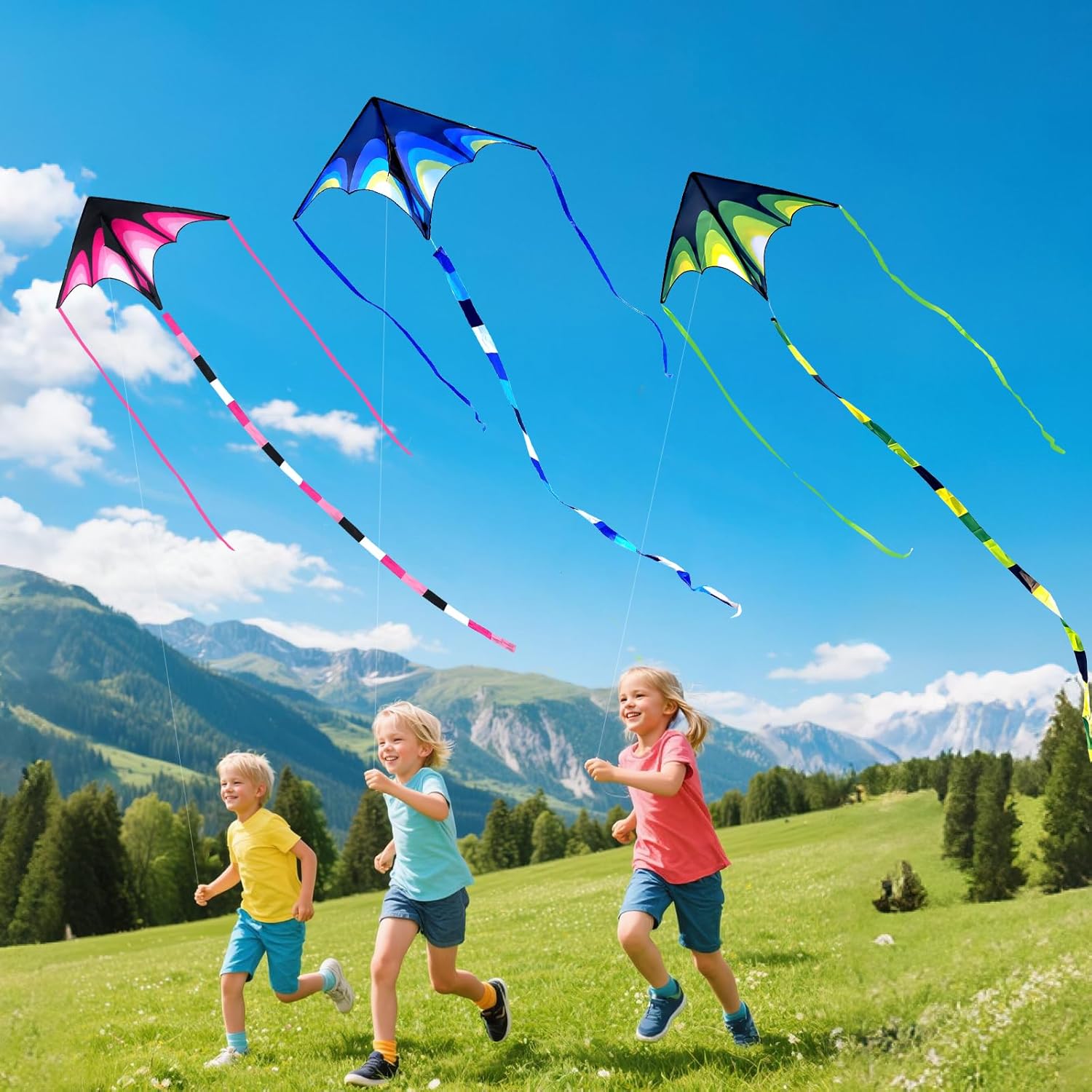 SGftre Delta Kite Easy to Fly,Single Line String with Tail for Beach Flying Kites for Kids and Adults Kites Outdoor Trip Park Family Game (Skyward Prairie 3-Piece Set)