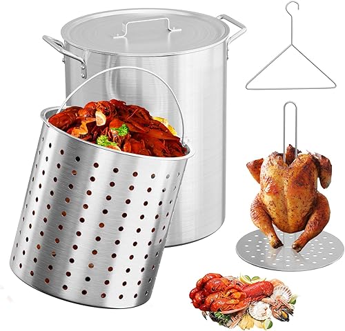 Bonnlo olla de stock de aluminio de 30 cuartos para hervir mariscos, cangrejos y camarones, freír pavo y cocinar tamales al vapor, olla grande