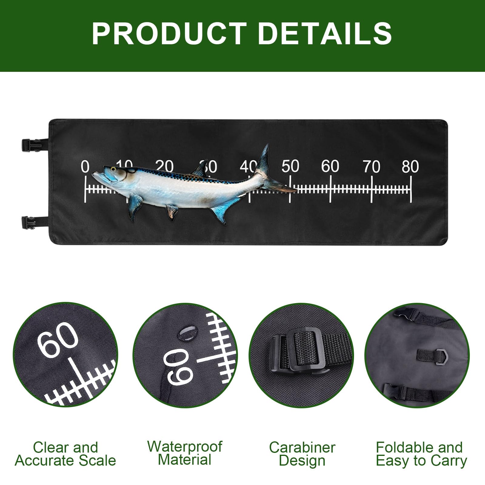 Angeln Abhakmatte 97x30cm Faltbare Fischmatte Fishing Angelzubehör Measure Mat Karpfenmatte mit Maßband Schnalle für Anfänger Angler Outdoor Karpfen Matte Angeln Vermessen von Raubfischen