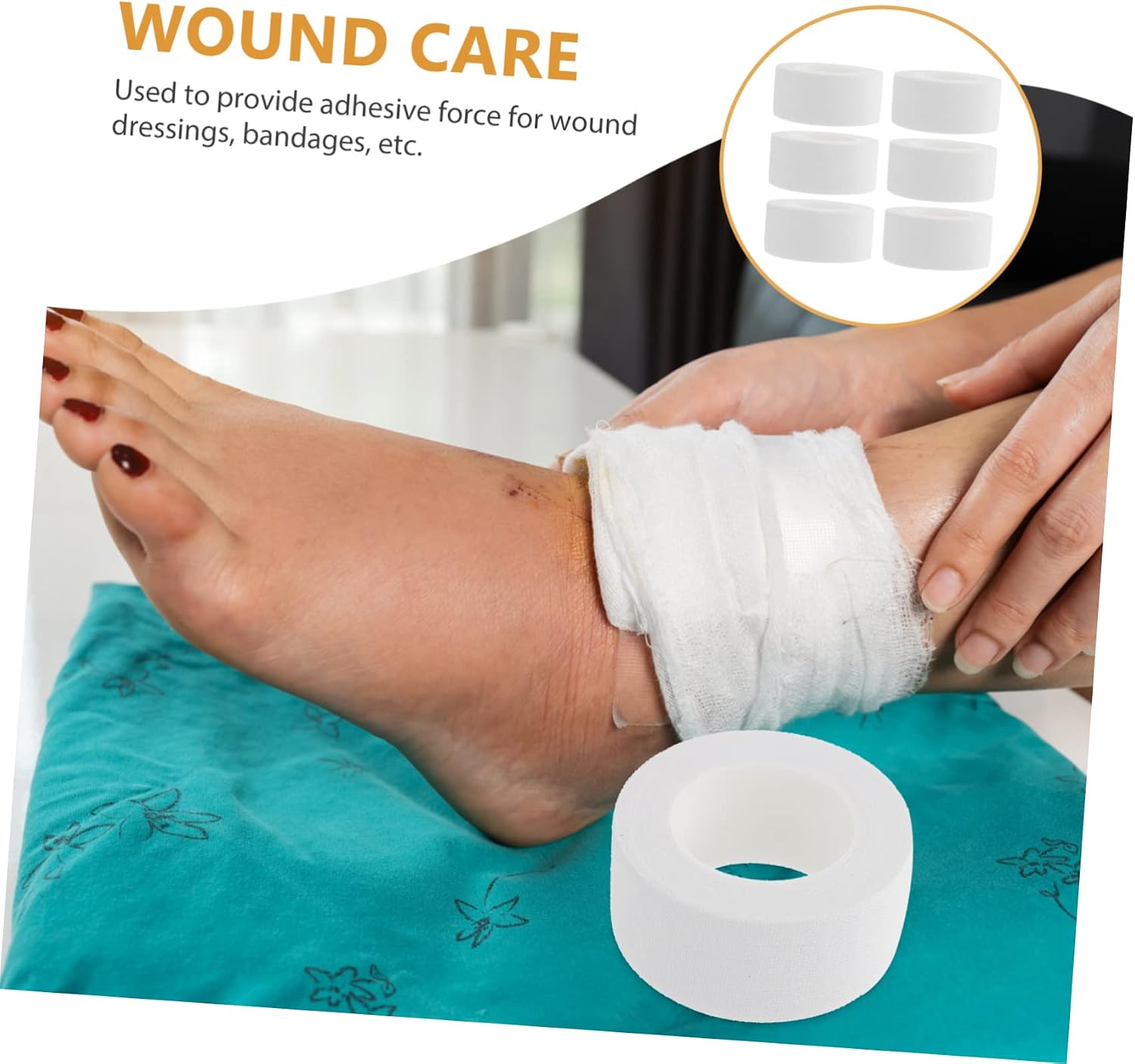 6-Pack Breathable Cotton Fabric Adhesive Bandages for Injury Dressing Use Self-Adhesive Plaster Suitable for First Aid Hospital and Home Care