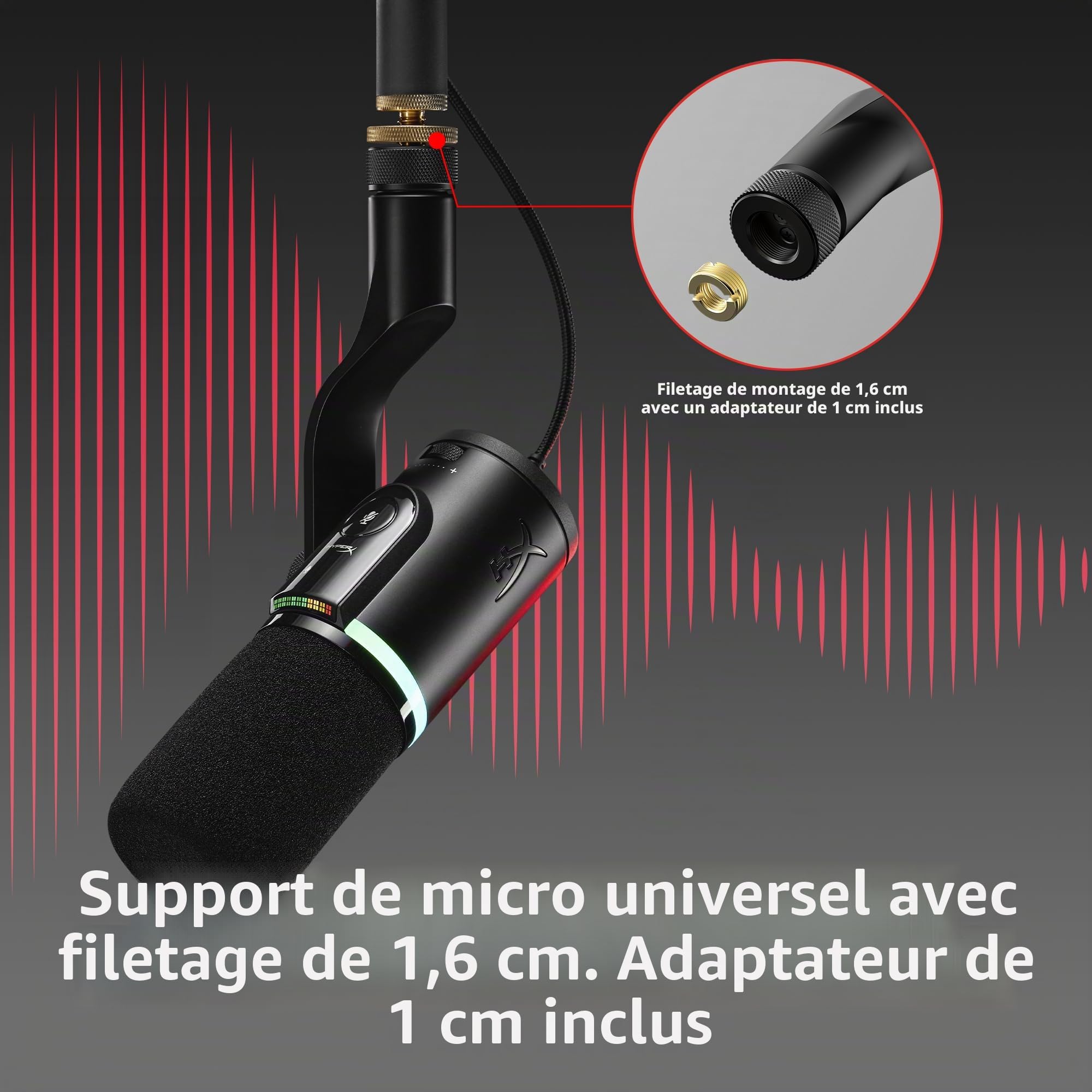 HyperX FlipCast, Microphone Dynamique USB/XLR cardioïde pour Gaming/Streaming/Podcast, PC/Mac, Audio Haute résolution, Bouton muet, contrôle du Volume, Plug and Play, Voix Claire