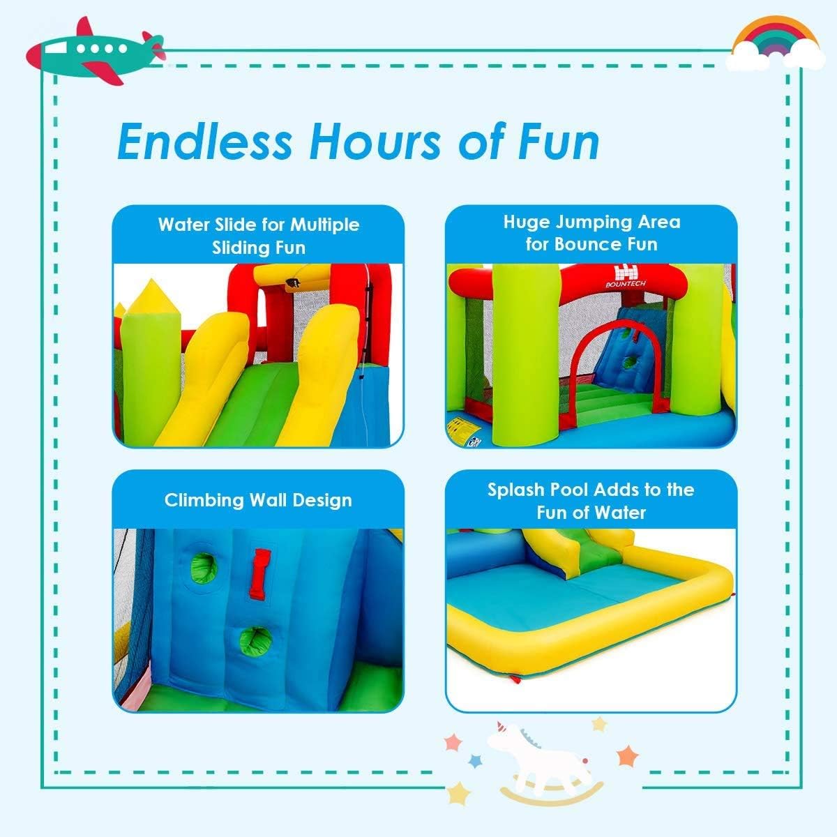 HONEY JOY Inflatable Water Slide, Giant Water Bounce House Water Park w/Climbing Wall & Slides, Splash Pool, Outdoor Blow up Water Slides Inflatables for Kids and Adults Backyard(Without Blower)