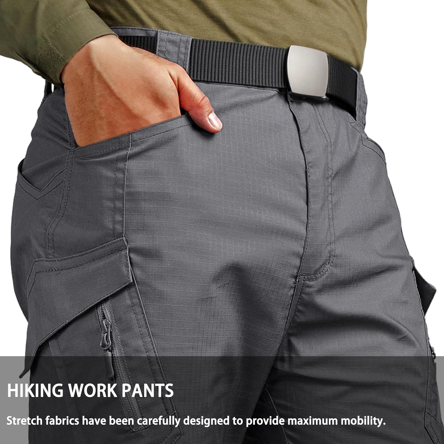 Men's Ripstop Tactical Pants Water Resistant Stretch Cargo Pants Lightweight EDC Hiking Work Pants - Image 7