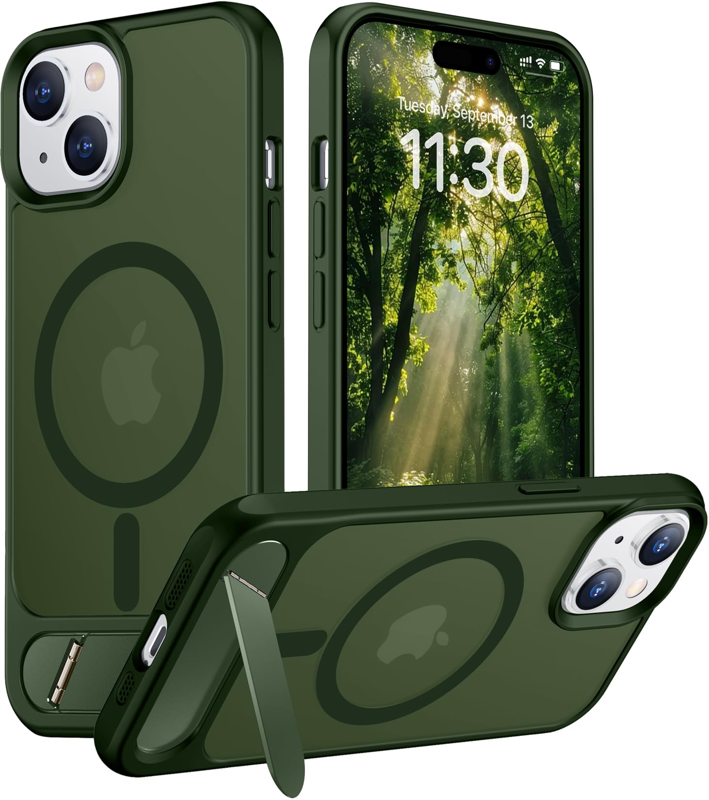Temdan Magnetic Compatible with iPhone 15 Plus Case &amp; iPhone 14 Plus Case, [Built-in Invisible Kickstand][Compatible with MagSafe][Military Grade Shockproof] Slim Translucent Matte Phone Case 6.7"