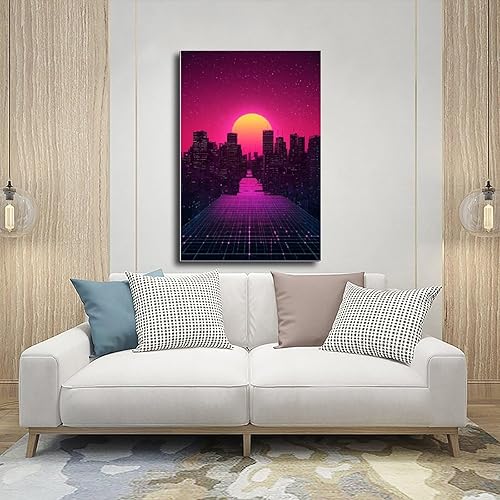 Miniatura 5 de ZMLIS Cyberpunk Minimal Wall Art  Retro Future Grid Skyline Canvas, Neon Tech Decor for Office Or Bedroom Poster for Room Aesthetics Canvas Wall Art