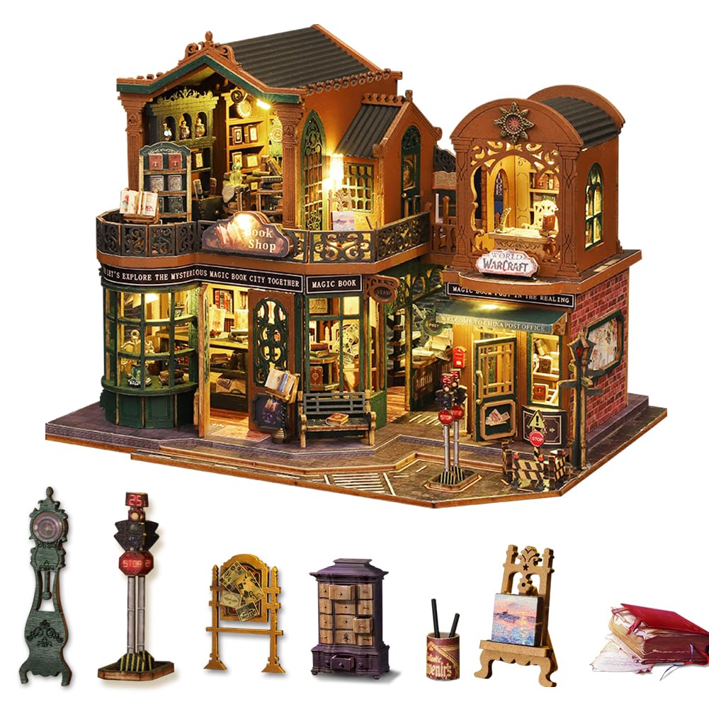 Magic Dollhouse DIY Miniature House Kit,Magic Book Shop Puzzle Model Dolls House with Furniture, 1:24 Scale Creative Room Creative Gift For Kid Teen Birthday Christmas