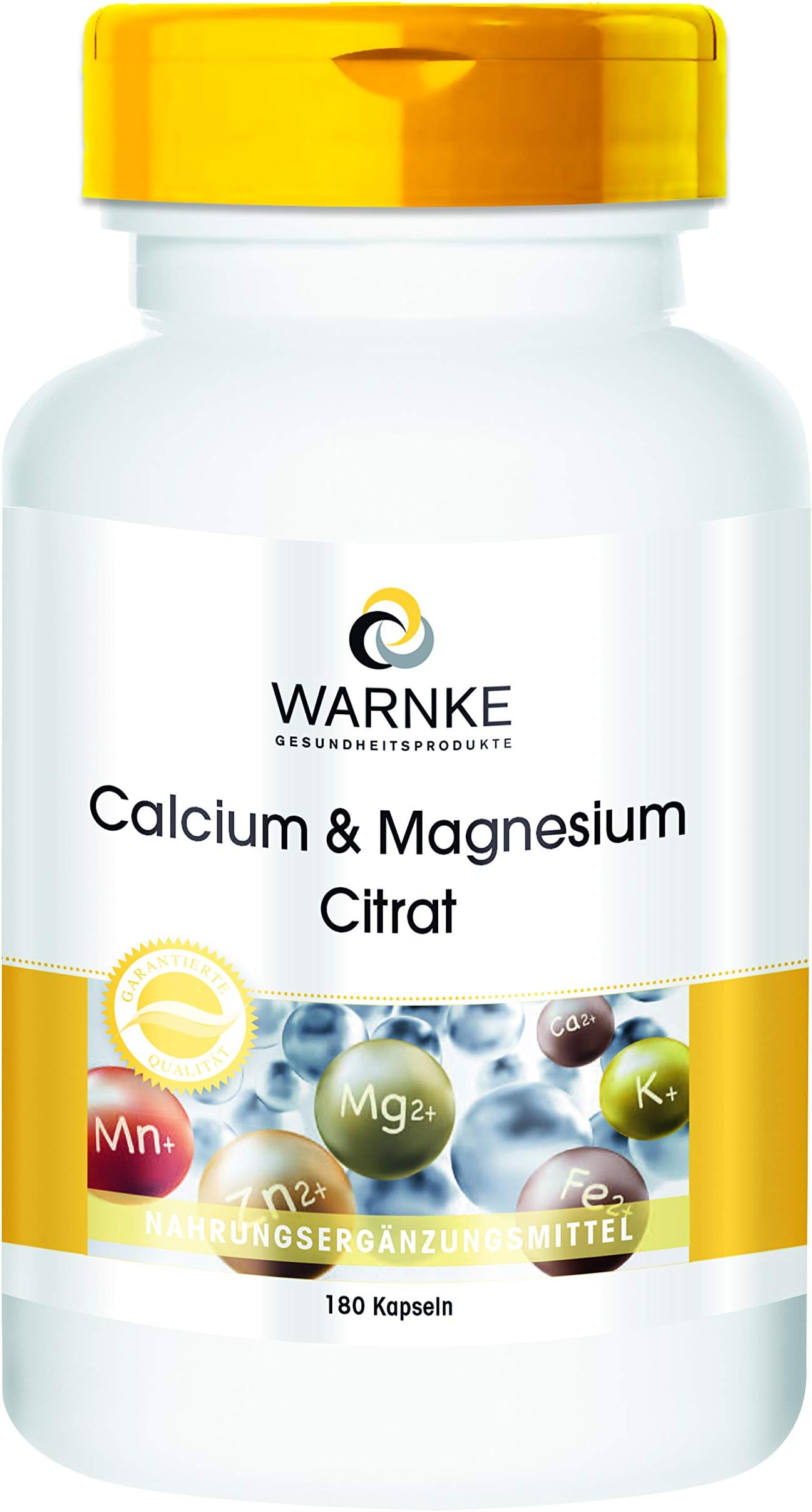Warnke Vitalstoffe Calcium and Magnesium Citrate, Vegan, Without Magnesium Stearate, 180 Capsules