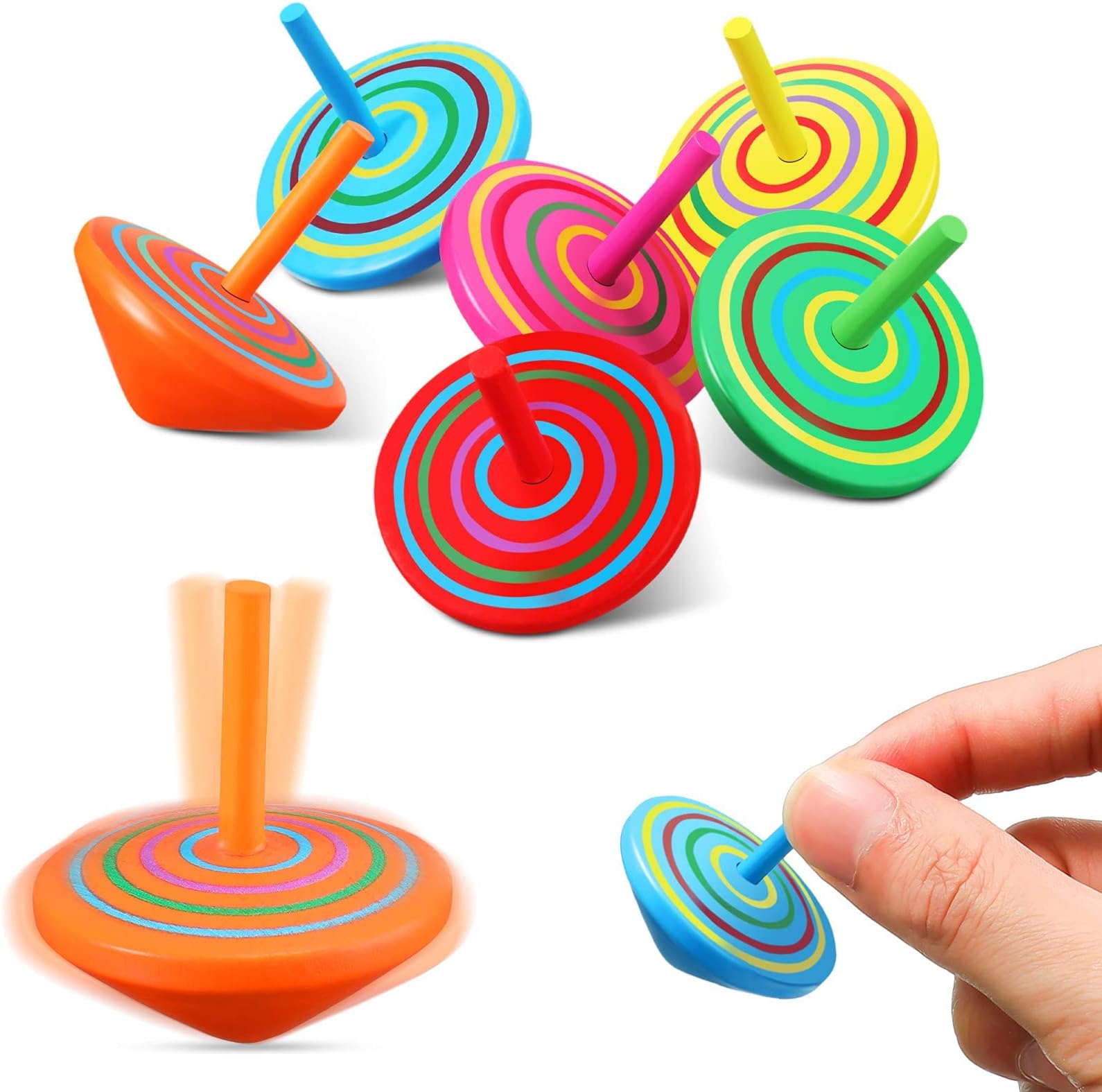 Colorful Wooden Spinning Tops, Mini Handmade Flip Wood Gyroscopes Tops, Assorted Color Painted Novelty Tops for Toddlers, Party, Family Games, Kids -20pcs Random Color