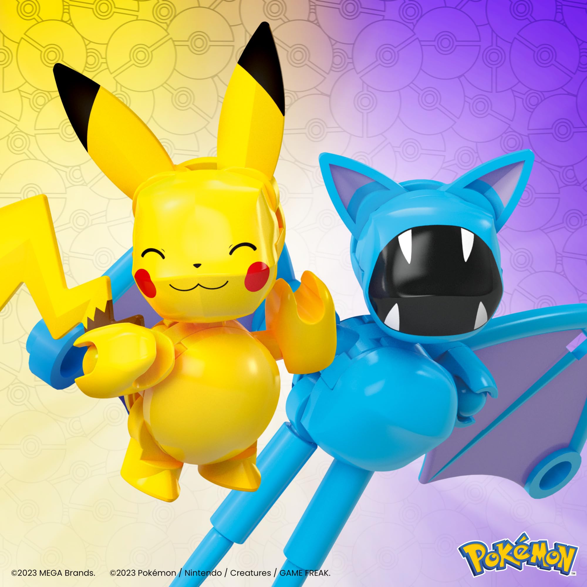 MEGA Pokémon - Set Poké Balls con Pikachu e Zubat, set da costruire con 40 pezzi, apri le Poké Balls e costruisci i 2 personaggi Pokémon inclusi, giocattolo per bambini, 6+ anni, HXP12