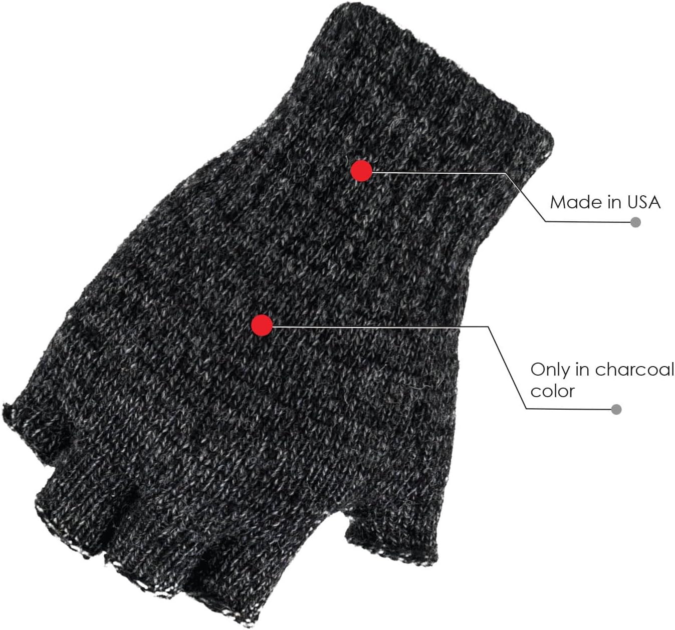Fingerless Ragg Wool Gloves Made in the USA - Image 3