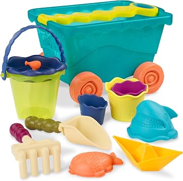 B. toys Travel Beach Wavy Wagon Water Play & Sand Toy with 11 Funky Sand Toys 18+ Months