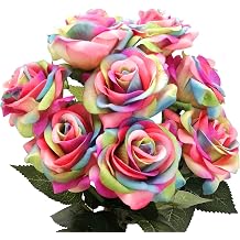 10 Pieces of Rainbow-Colored Artificial Roses with a moisturizing Texture, Ideal for Home Decor, Photography Props, Wedding Decorations, and Potted Plants