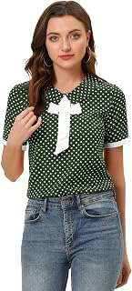 Polka Dots Blouse for Women's Contrast Tie Peter Pan Collar Vintage Shirt