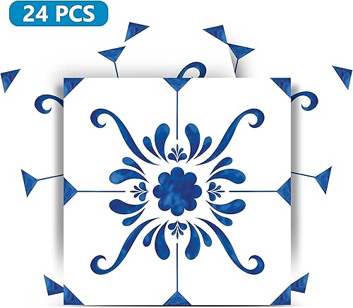 Miniatura 7 de Mi Alma Adhesivo para azulejos, fácil aplicación, ideal para baño, cocina, azulejos de pared (azul y blanco, 7 x 7 pulgadas)