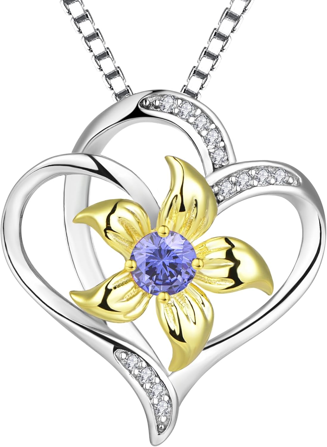 YL Women's Heart Necklace 925 Sterling Silver Lily Flower Love Pendant Birthstone Jewelry