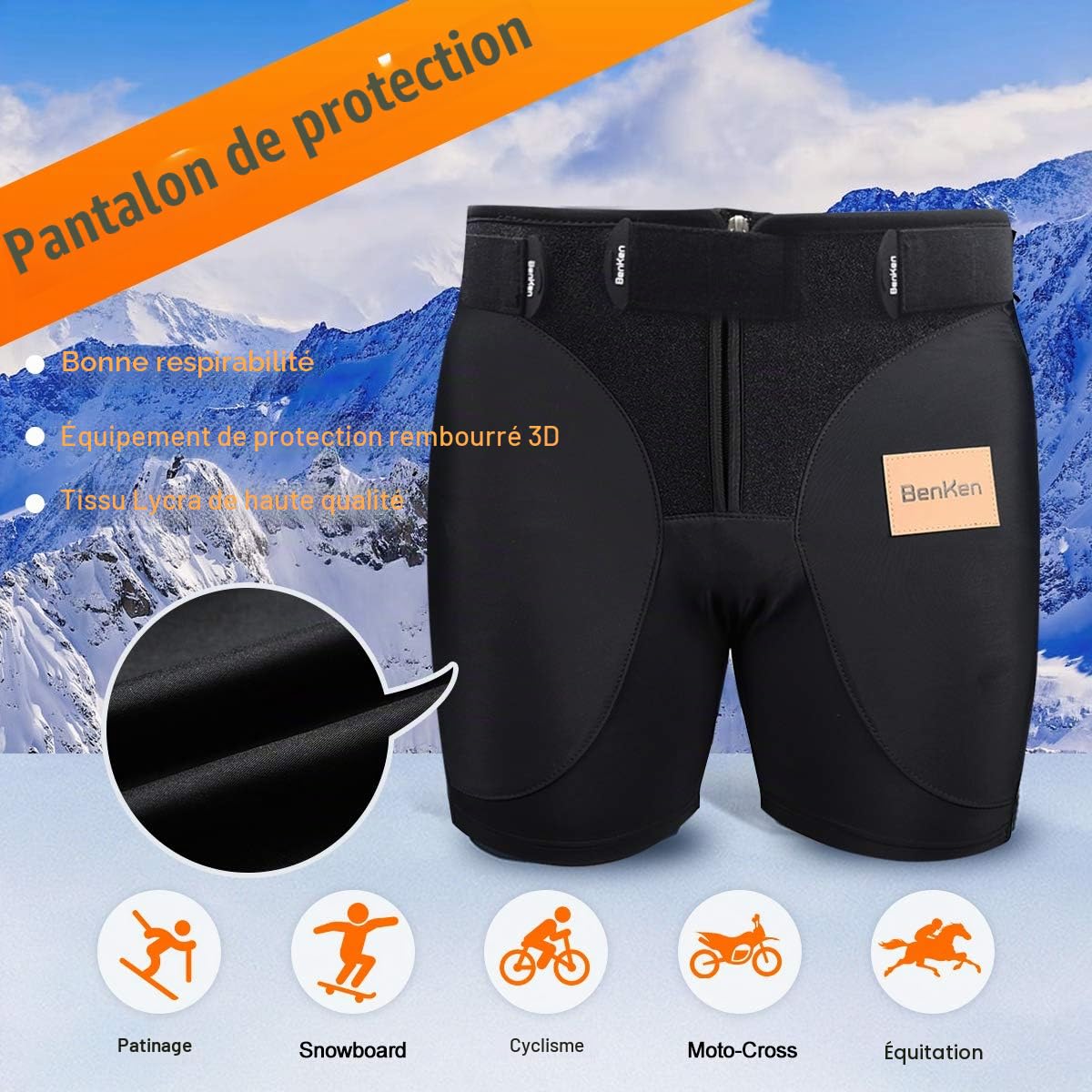 BenKen Short de Protection Hip Pad Pantalon de Protection pour Cyclisme Patinage Snowboard Skating Ski Roller Vélo VTT Homme et Femme (L)