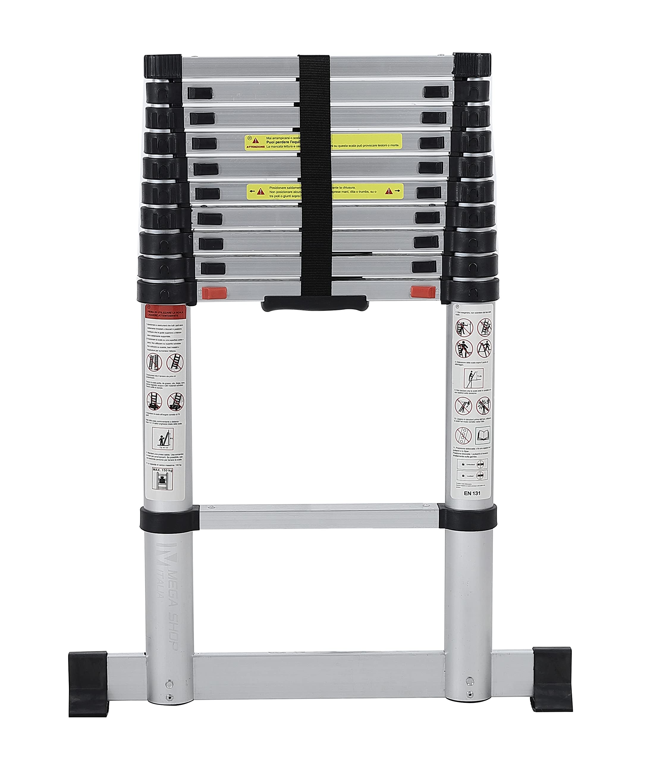 Scala Telescopica Pieghevole con Soft Close Multiuso Allungabile Scaletta Alluminio Scala Telescopica Pieghevole con Soft Close Multiuso Allungabile Scaletta Alluminio con Stabilizzatori (3,20 METRI)
