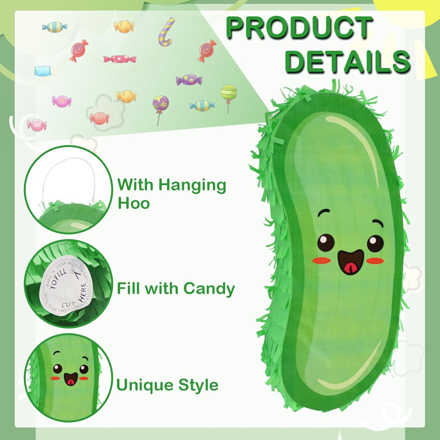 Pickle Piñata for Birthday Party with Blindfold and paper Stick,Mexican Birthday Party Decorations Cucumber Theme Piñata for Holiday Celebration,Christmas Decorations 13 * 7 inch