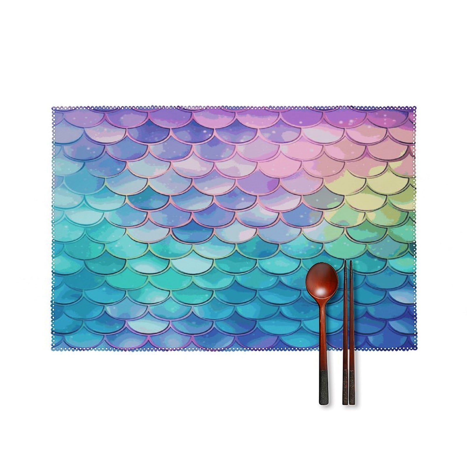 Fodpand Style Dreamy Gradient Mermaid Scales Placemats Set Of 4 Place Mats Table Mats