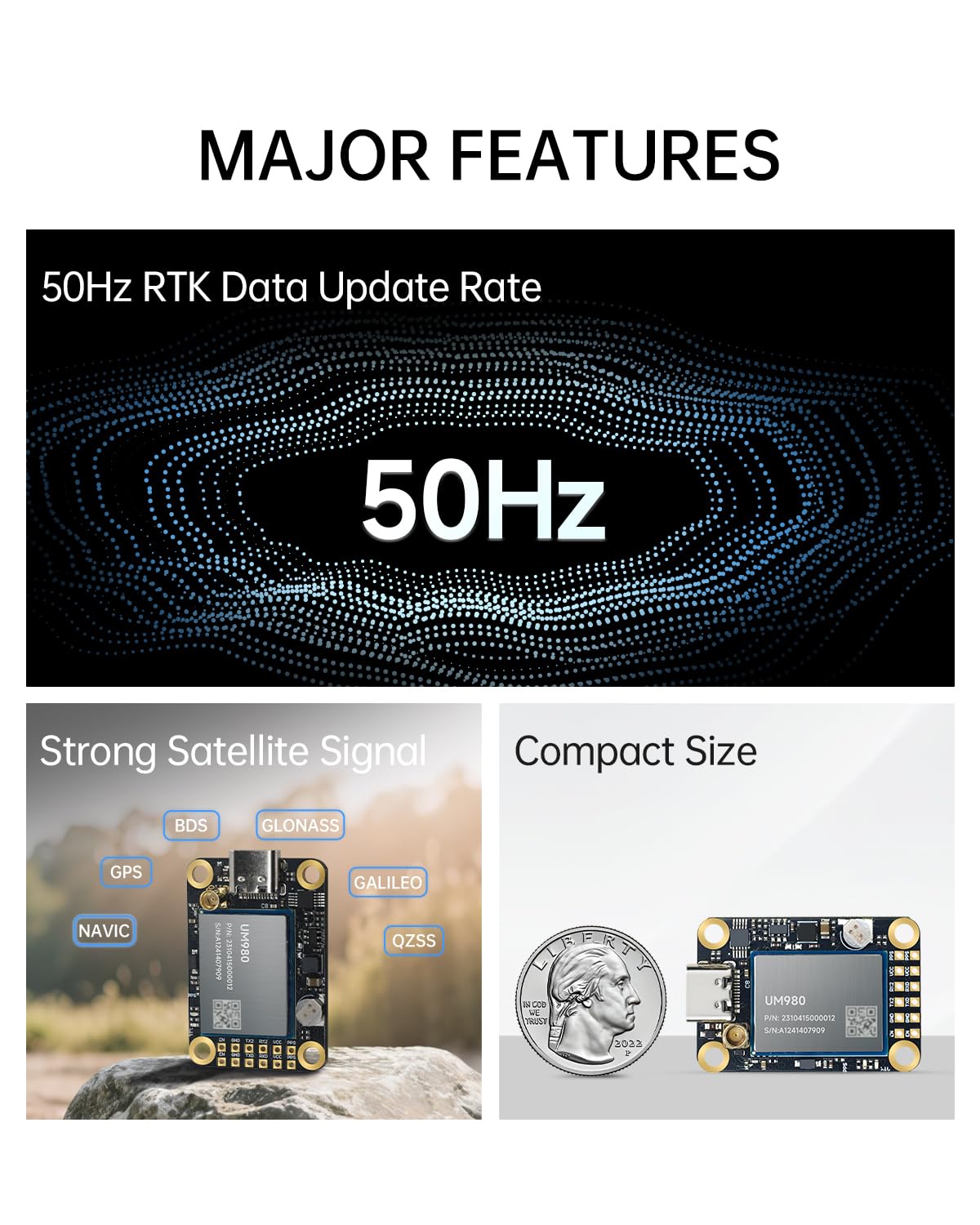 Modulo GPS RTK MJ, localizzatore ad alta precisione a livello di centimetro, ricevitore GNSS All-Constellation (GPS/BDS/GLONASS/Galileo/QZSS), posizionamento in tempo reale dei veicoli e indagini GPS
