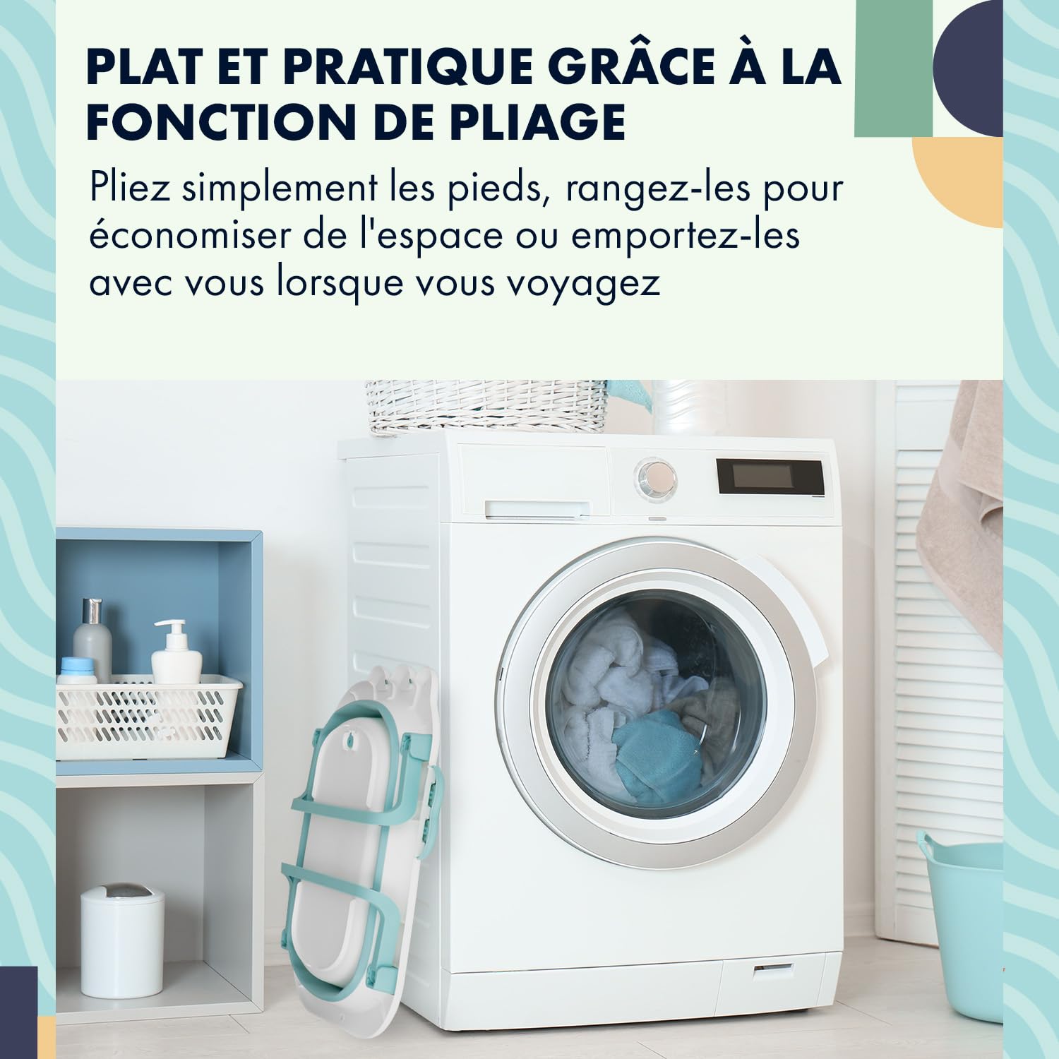 Babify Shower Baignoire pliable pour bébé - Coussin inclus - Pliage ultra compact - Antidérapant - Couleur Menthe - Nouveau modèle