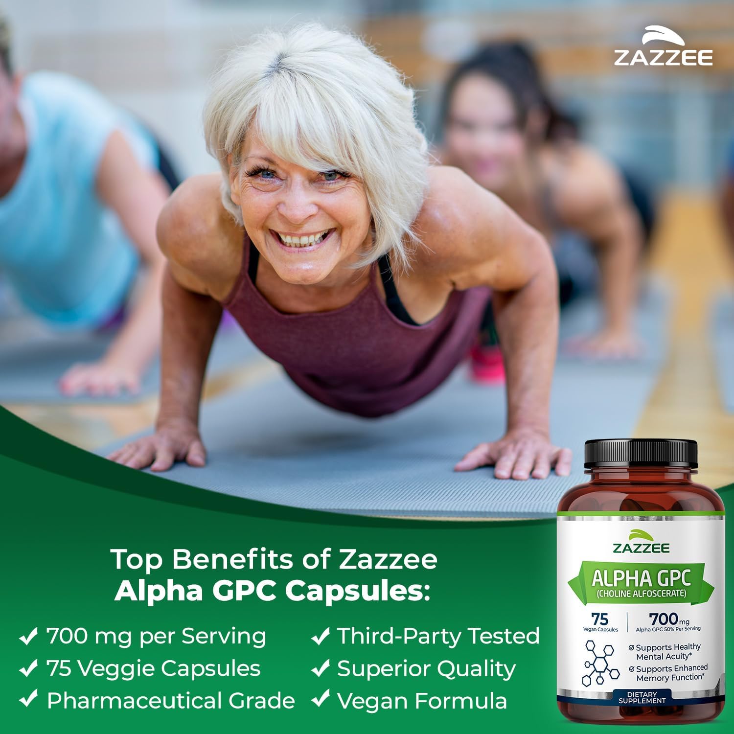 Zazzee Extra Strength Alpha GPC Choline, 700 mg per Serving, 75 Vegan Capsules, 100% Pure Pharmaceutical Grade, 100% Vegetarian, Standardized for Potency and Purity, All-Natural and Non-GMO - Image 4