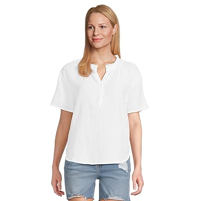 Mod o doc Short Sleeve Ruffle Neck Henley Top Women