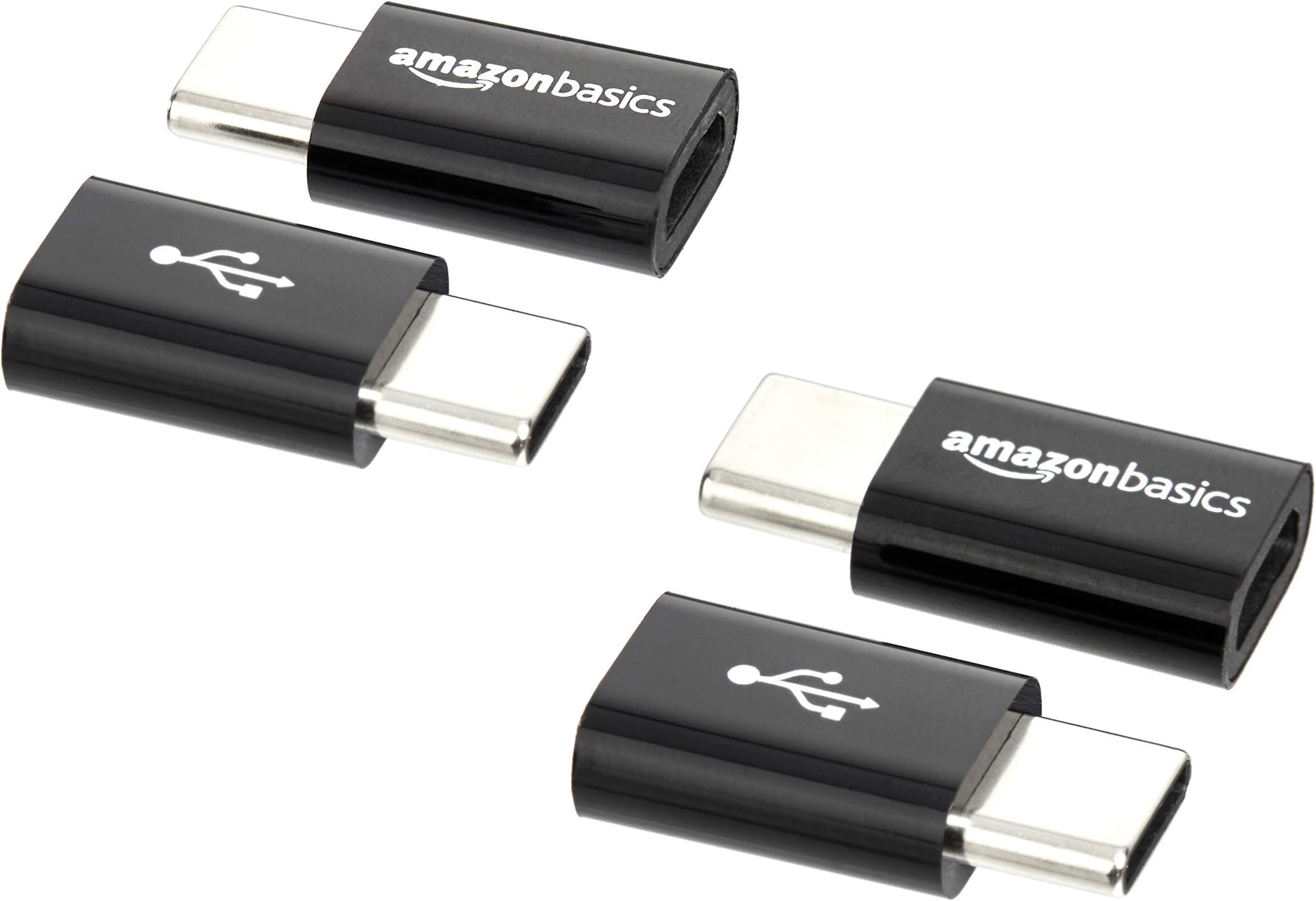 AmazonBasics USB-C (Male) to Micro USB (Female) Adapter - Black, 4-Pack