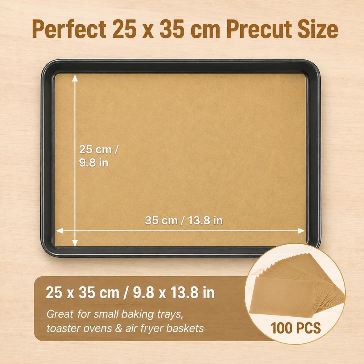 Parchment Paper 100 Sheets Precut 9.8x13.8in Unbleached Non-Stick Baking