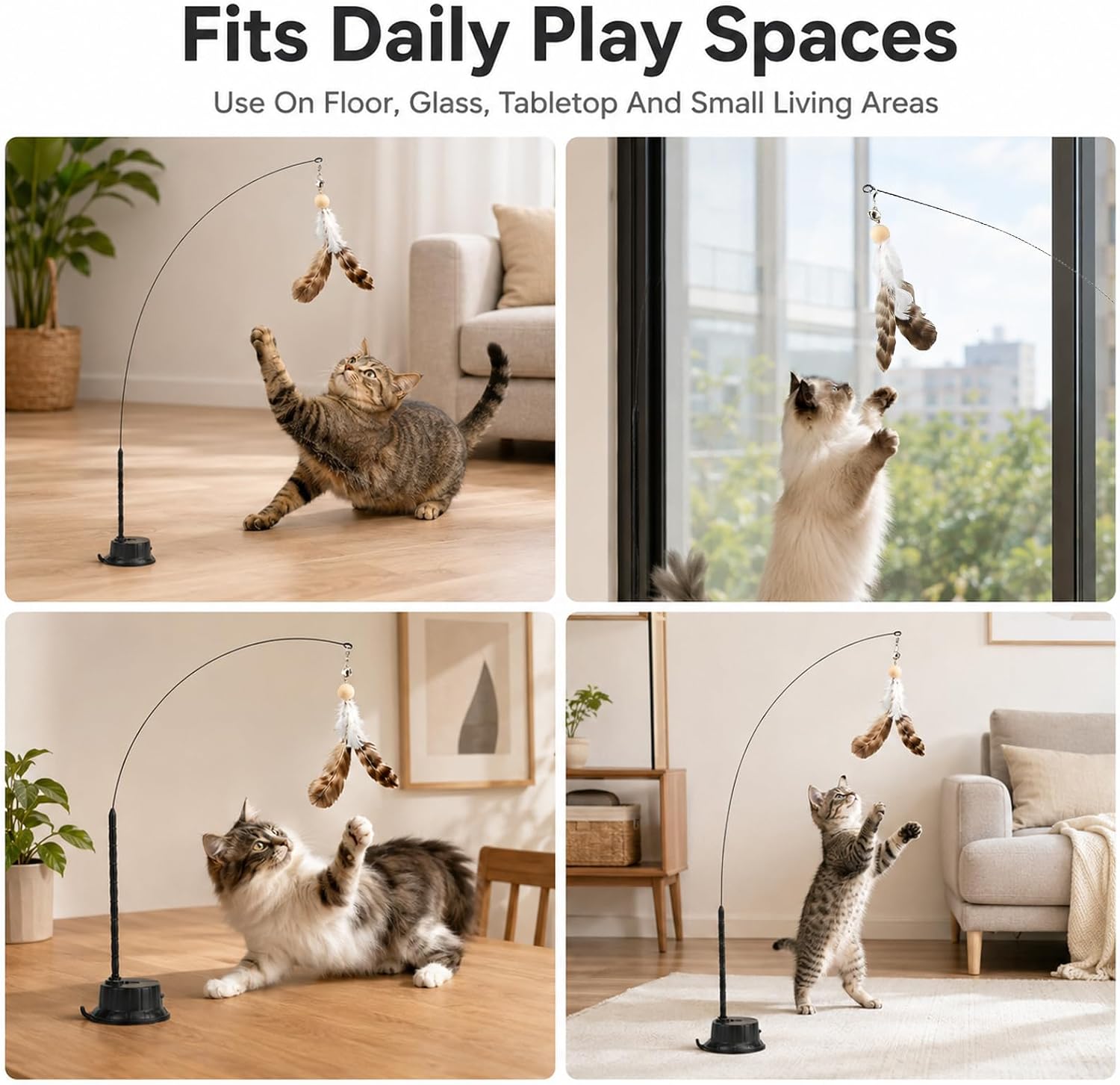 8 PCS Interactive Bird Simulation Cat Toy Set,Cat Wand Toy Feather Stick Cats Toys,2 Self-Holding Suction Cup Bases and 5 Replacement Birds,Durable Feather Wand Bird for Indoor Bored Cats