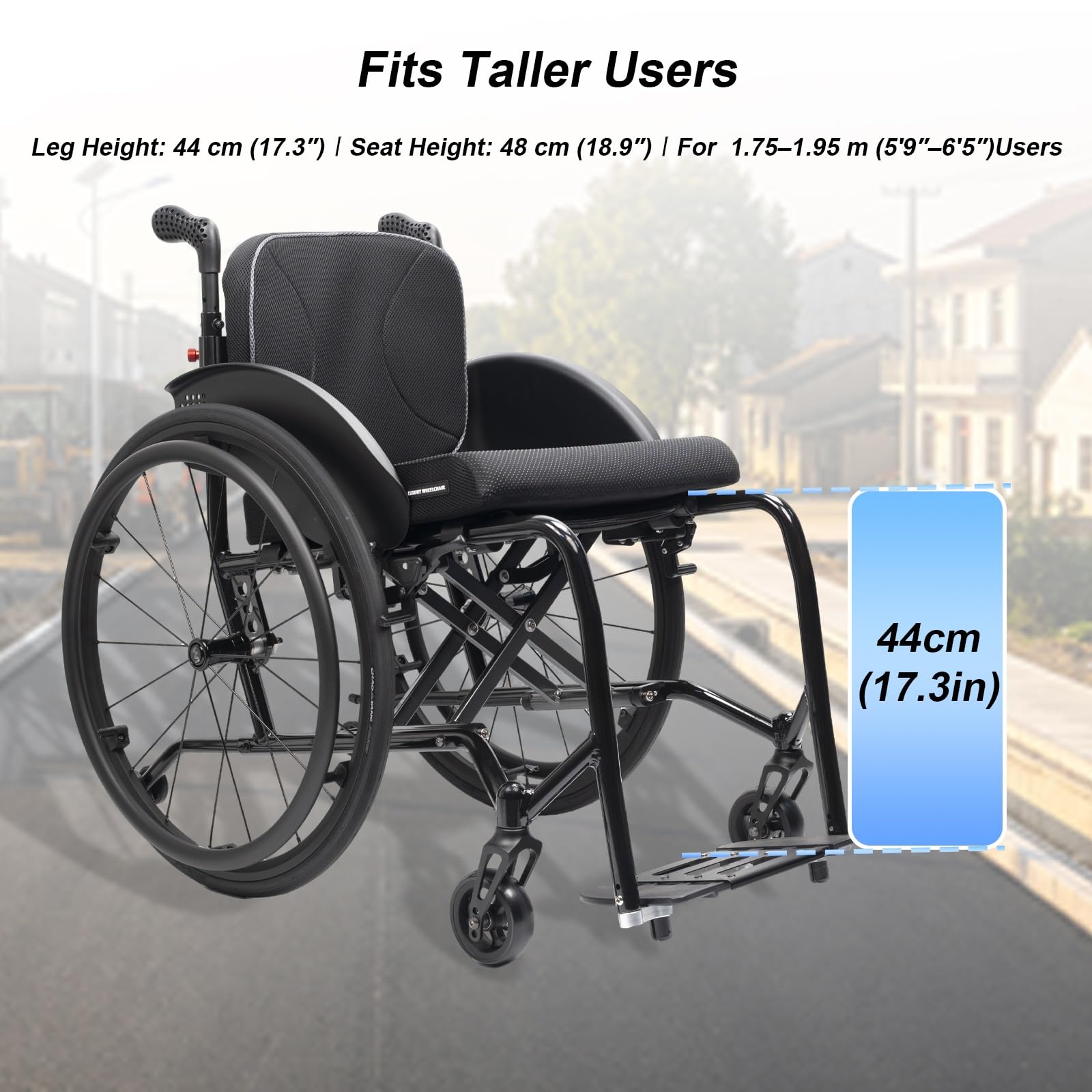 Silla de ruedas plegable aluminio,de aluminio para viajes,Autopropulsable | Ligera, for Adultos,Transporte, de tránsito, Reposapiés extraíbles,Frenos de mano, for Exterior(44cm/17.3in Seat)