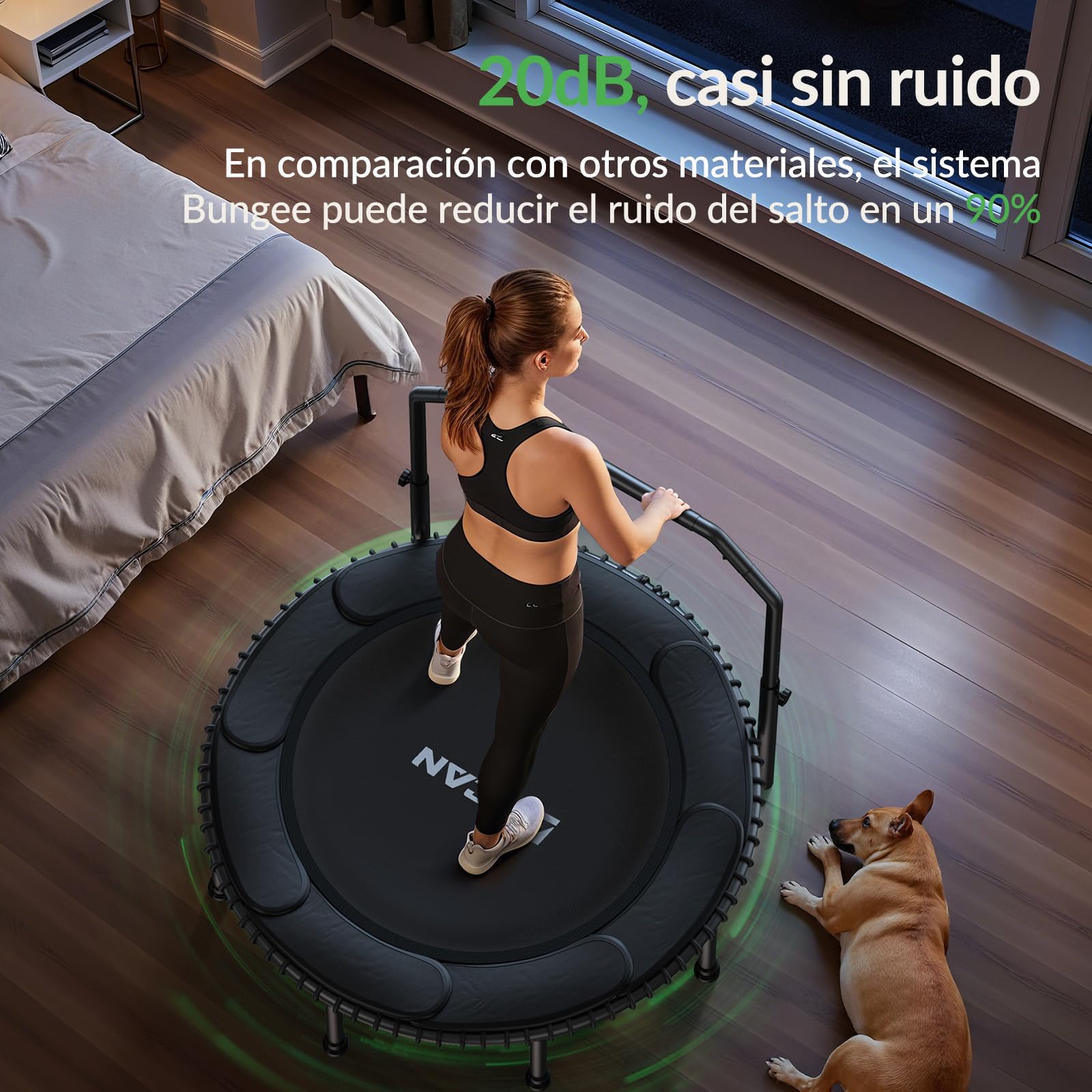 Cama elástica BCAN de 102/122 cm para Adultos, Capacidad de Carga de 204/250 kg, con Cuerdas elásticas, Manillar Ajustable, Estable, silenciosa, para Uso Interior/Exterior.