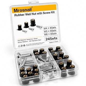 24PCS Neoprene Well Nuts Kit with Stainless Steel Screws, M4 M5 M6