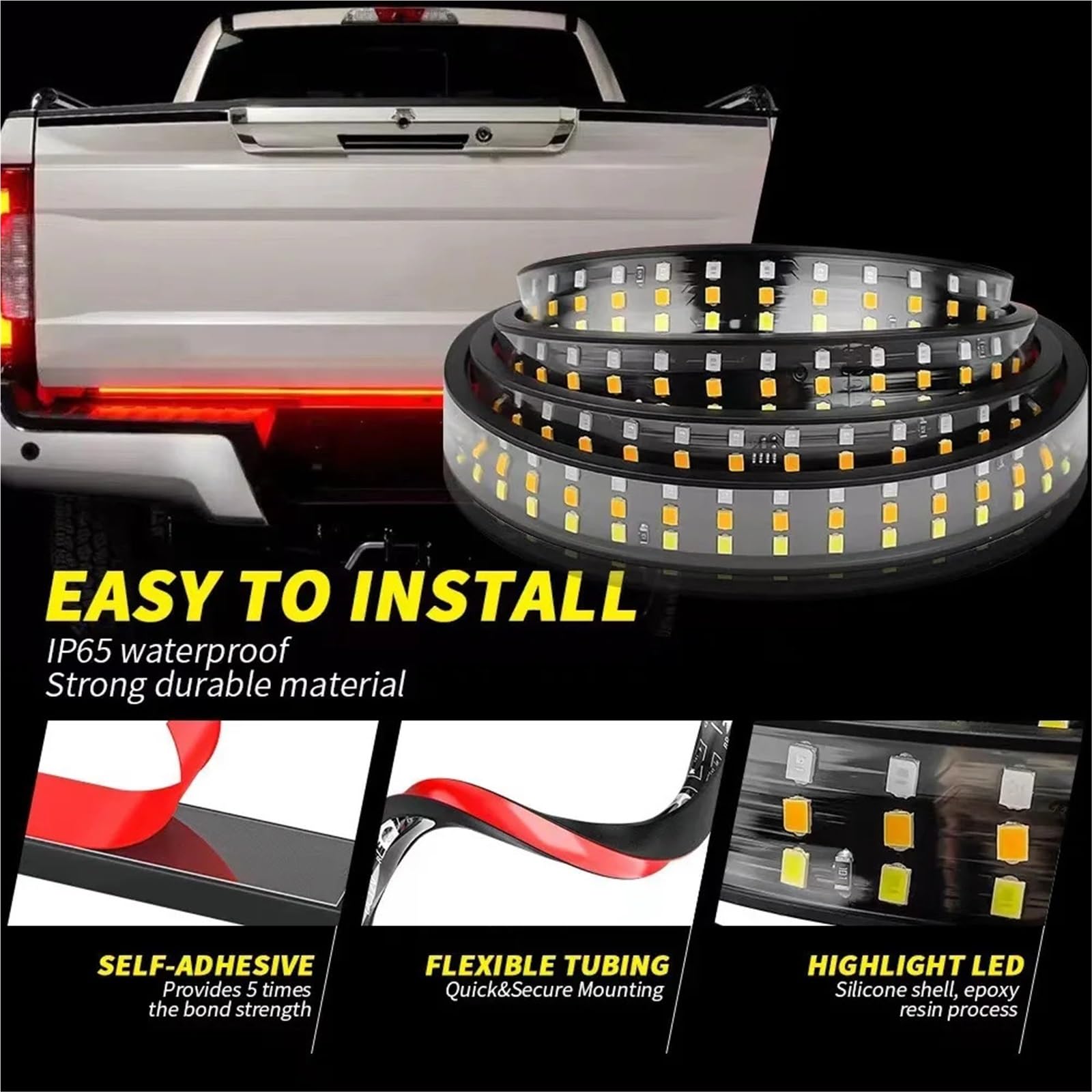 Derde remlichten 49/60-calowy pasek świetlny LED na tylną klapę ciężarówki z lampą kierunkowskazu hamulca wstecznego pasującą do SUV-a Ford Pickup(150cm-60inch,Four rows)