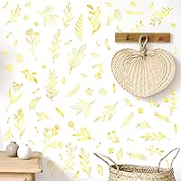 Vista 17 de Kazova Calcomanías de pared de hojas florales, calcomanías de pared de flores silvestres negras, ramo de plantas botánicas, calcomanías de pared