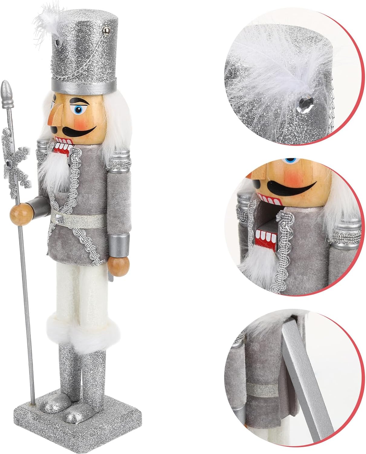 Toyvian Christmas Nutcracker Figurine 38cm Wooden Snowflake King with Silver Velvet Finish Holiday Tabletop Decor for Christmas Home and Garden Seasonal Decorations