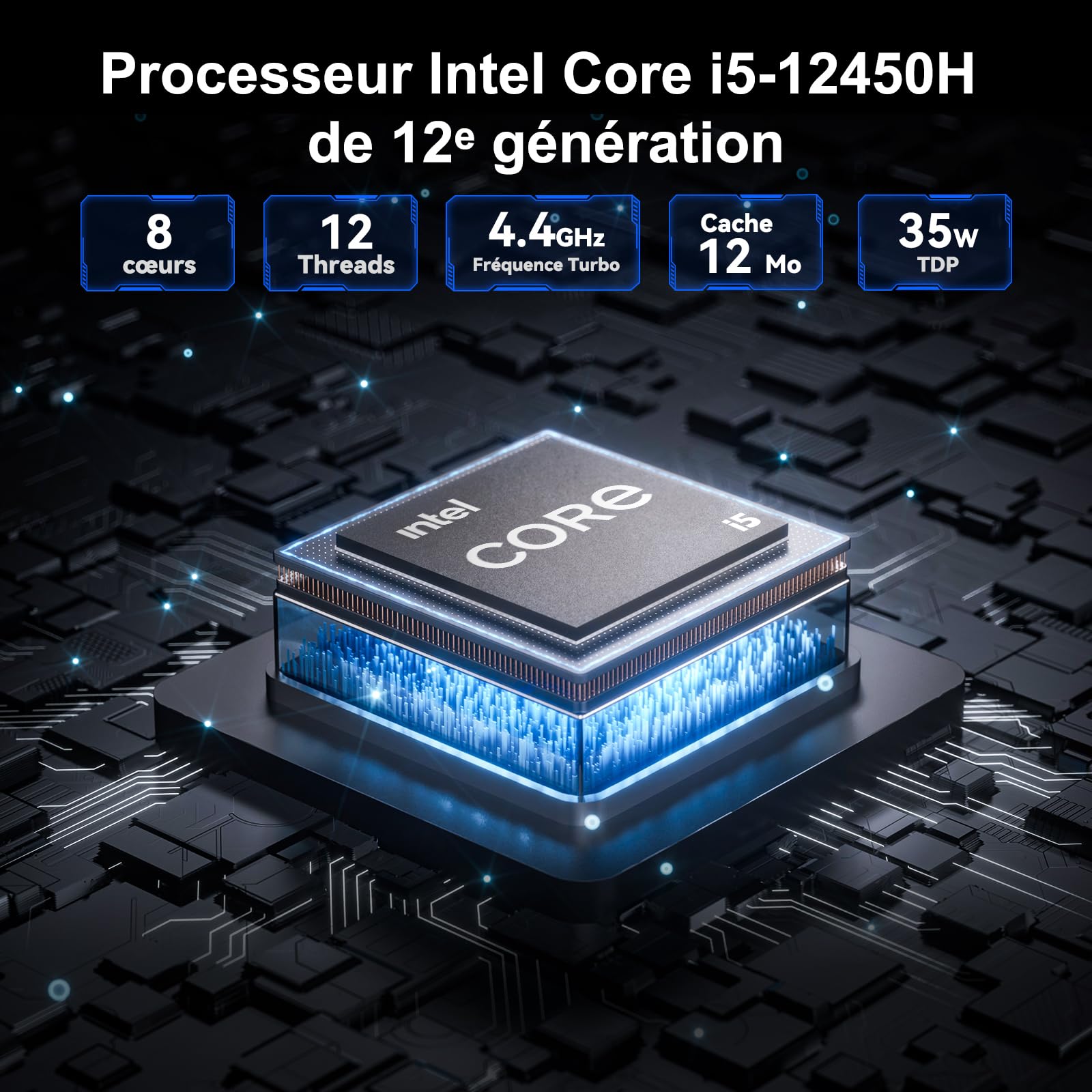 GEEKOM IT12 Mini PC avec Intel i5-12450H, 16Go DDR4 RAM(Évolutif) SSD 512Go(jusqu’à 4To), 2 caloducs cuivre, 2*USB4, Lecteur SD, 2.5G LAN, Windows 11 Pro,Mini Ordinateur de Bureau pour maison/business