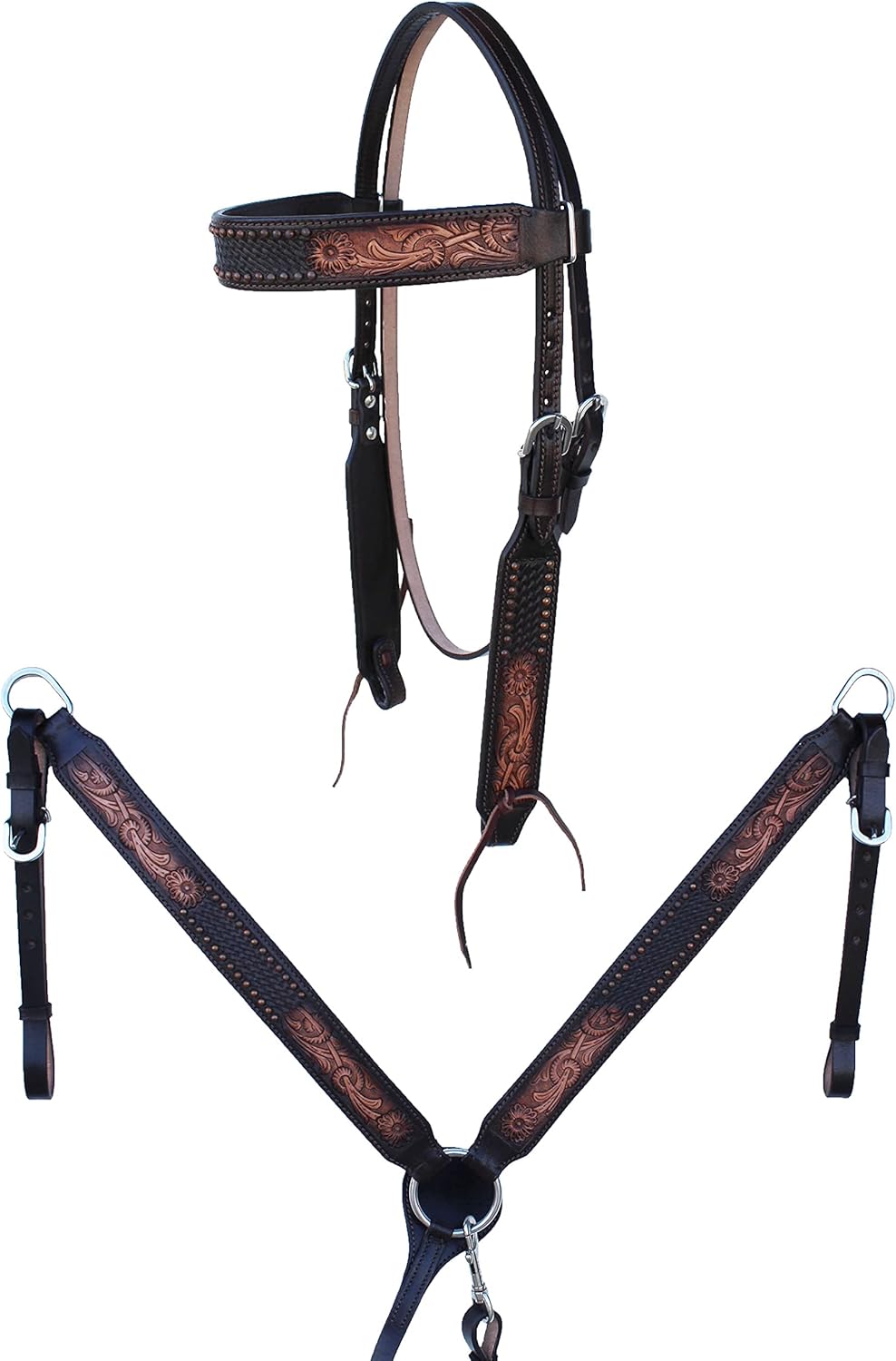 CHALLENGER Horse Western Tooled Leather Headstall Bridle Breast Collar Set 78FK20B