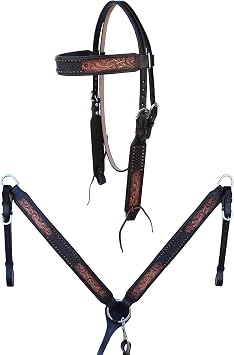 CHALLENGER Horse Western Tooled Leather Headstall Bridle Breast Collar Tack Set 78FKsetY21