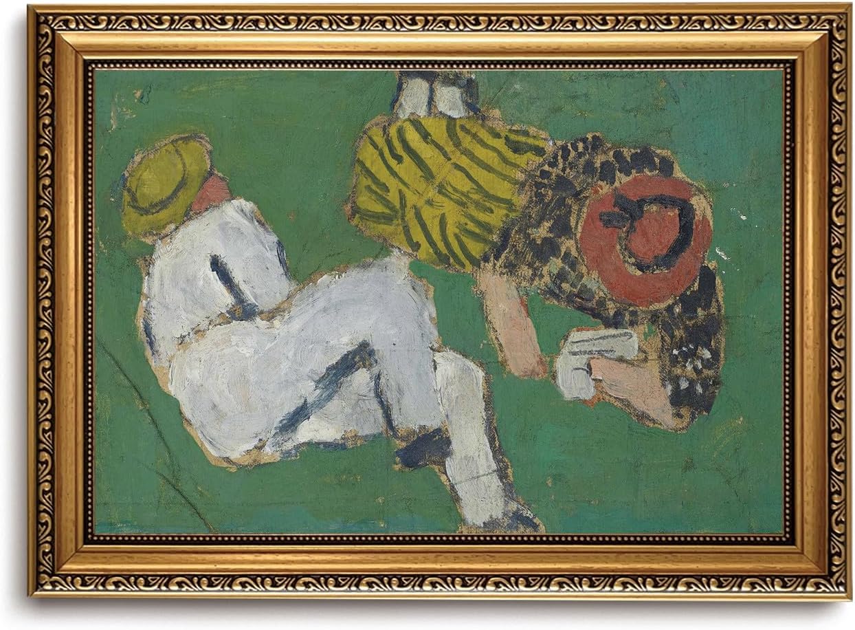 Gold Framed Wall Art Vintage Abstract Canvas Wall Art Two Characters Prints Unique European Picture Mid Century Cottage Decor for Framhouse Living Room Bedroom, 16x24